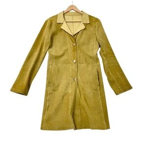 VTG Por Santa Maria Florence Italy Mustard Yellow Suede Leather Trench Pea Coat
